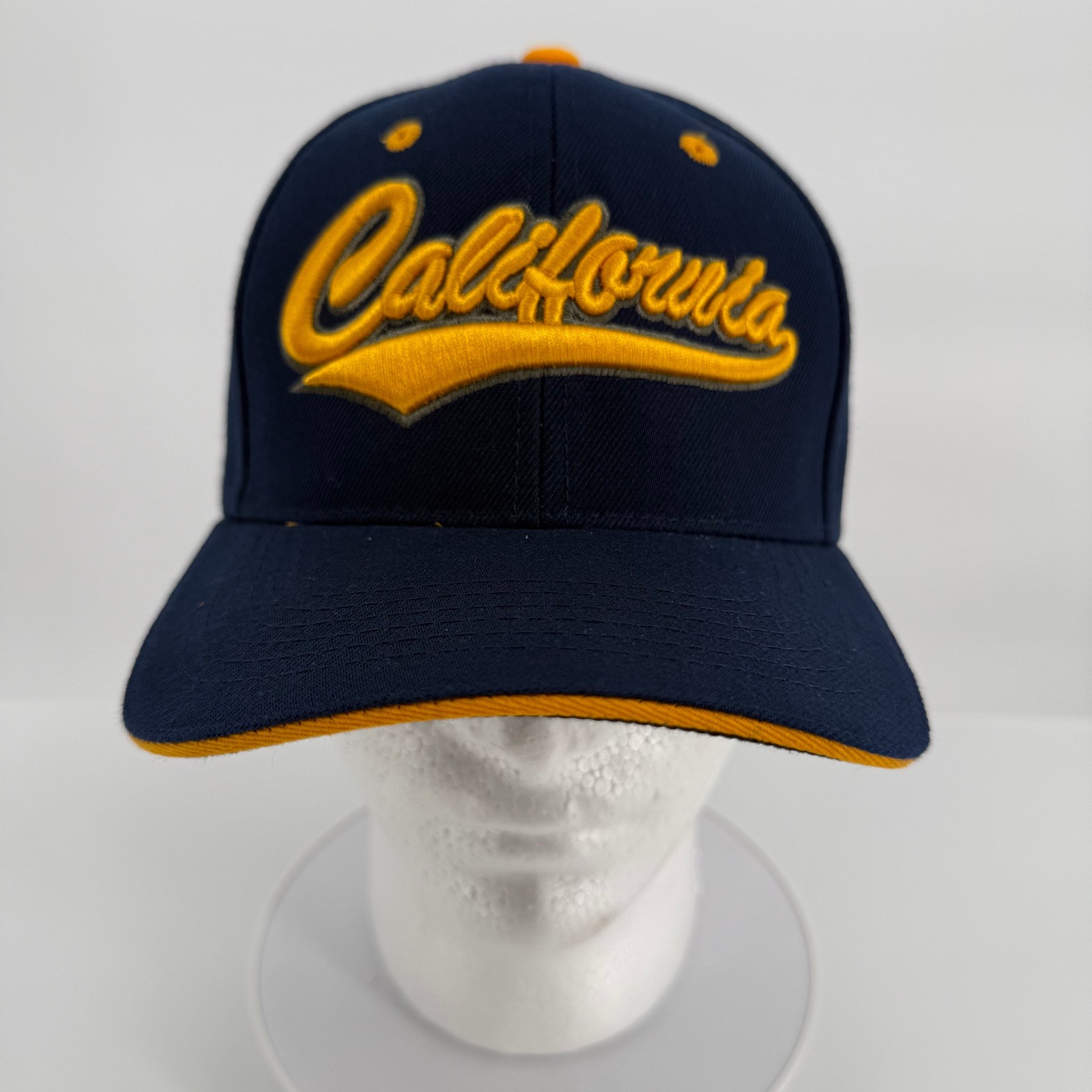 California Script Baseball Cap Navy Blue Gold Adjustable Hat Embroidered Osfm